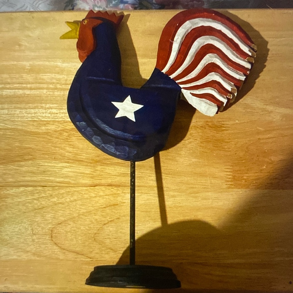Wood Rooster red white blue